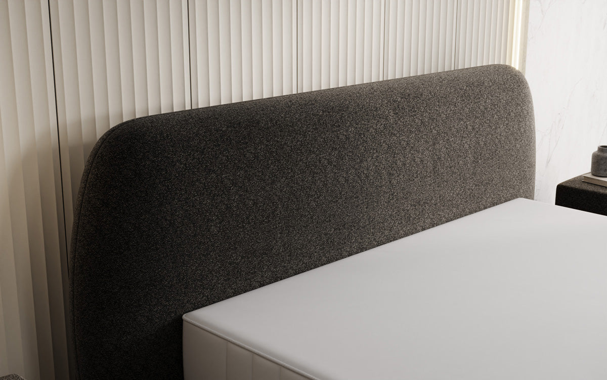 Designer gestoffeerd bed Nella in structuurstof met opbergruimte