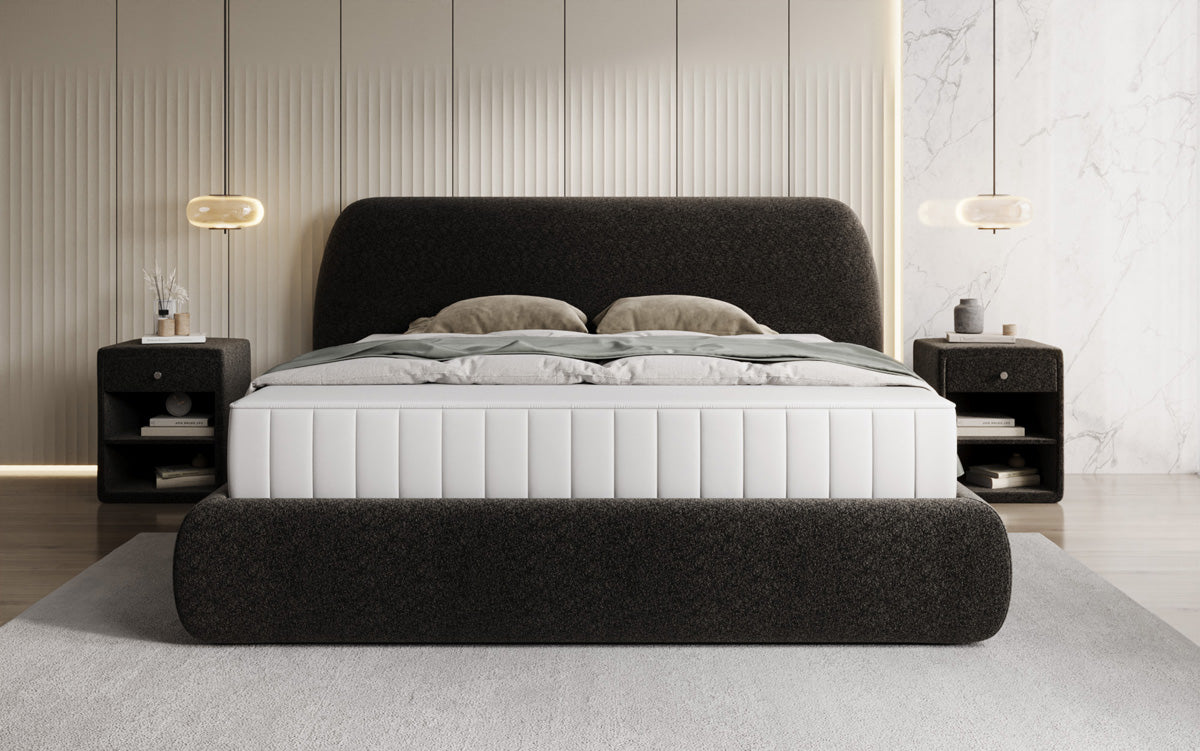 Designer gestoffeerd bed Nella in structuurstof met opbergruimte