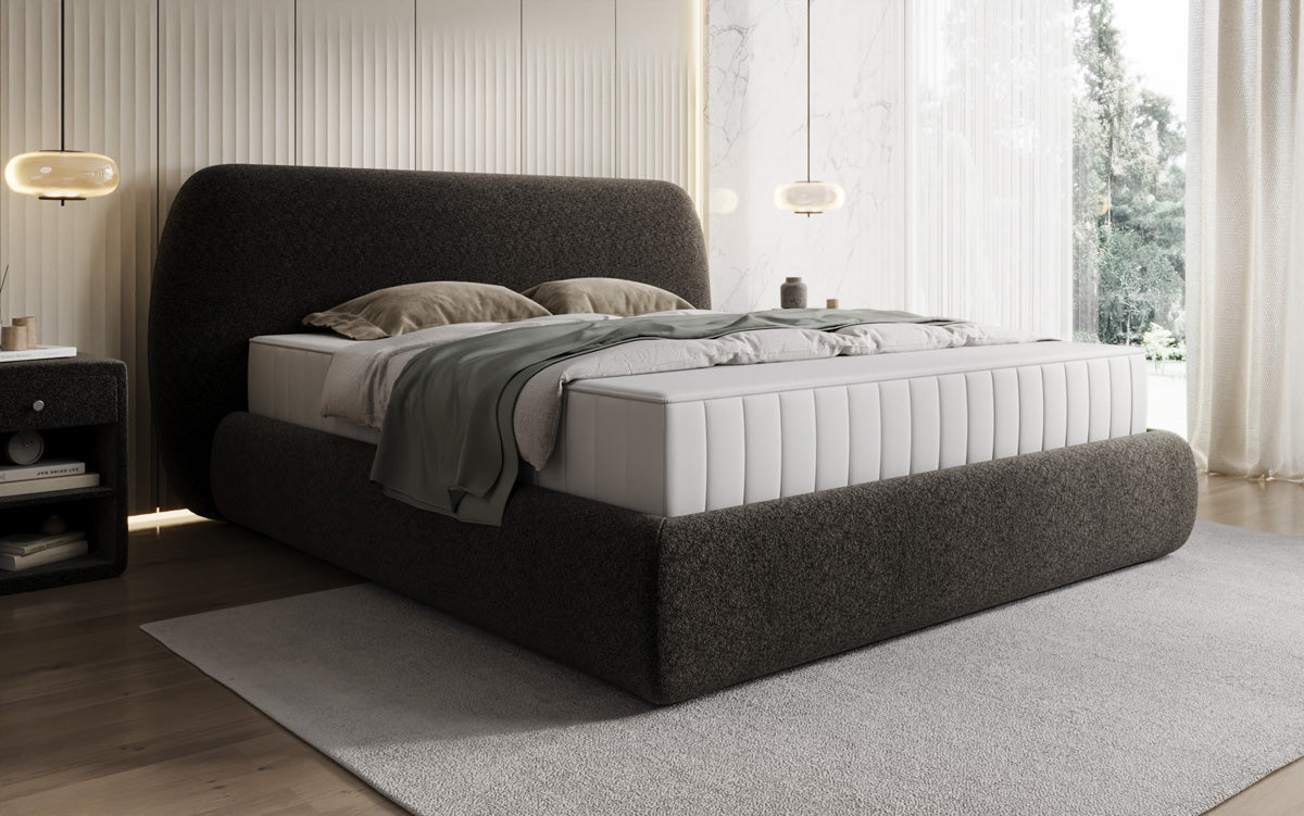 Designer gestoffeerd bed Nella in structuurstof met opbergruimte