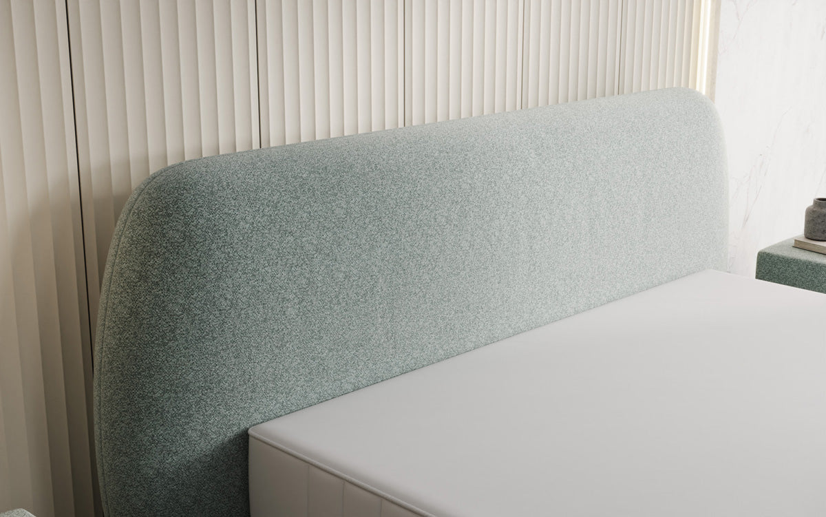 Designer gestoffeerd bed Nella in structuurstof met opbergruimte