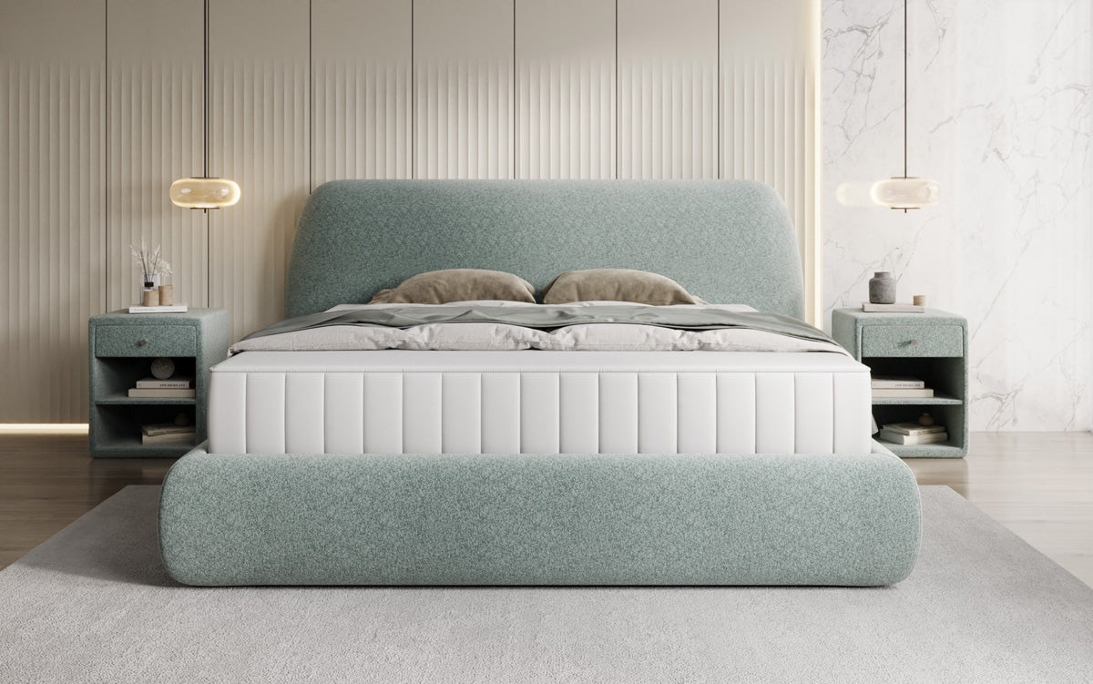 Designer gestoffeerd bed Nella in structuurstof met opbergruimte