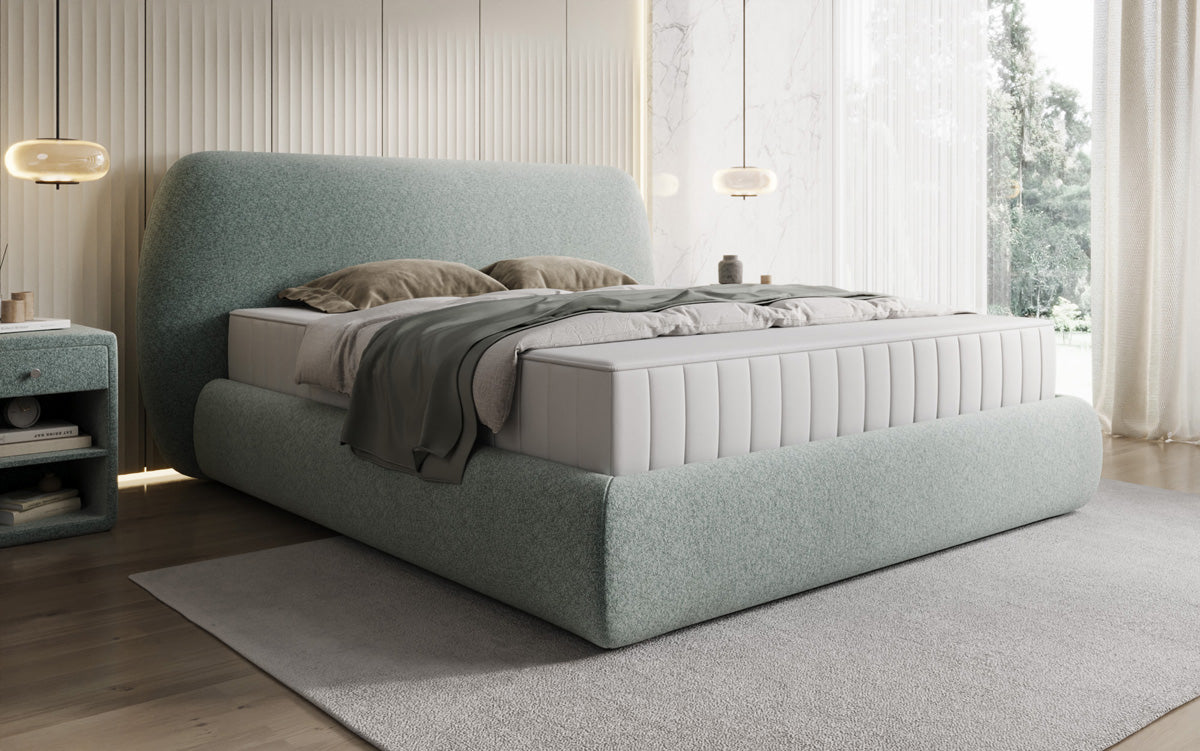 Designer gestoffeerd bed Nella in structuurstof met opbergruimte