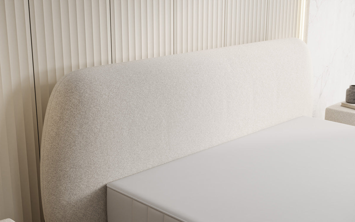 Designer gestoffeerd bed Nella in structuurstof met opbergruimte