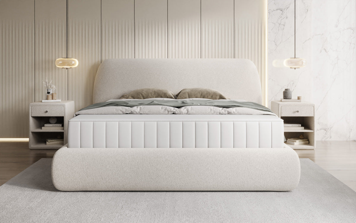 Designer gestoffeerd bed Nella in structuurstof met opbergruimte