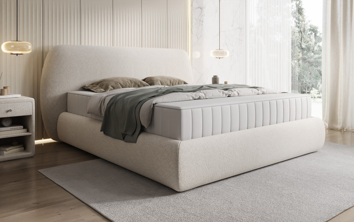 Designer gestoffeerd bed Nella in structuurstof met opbergruimte