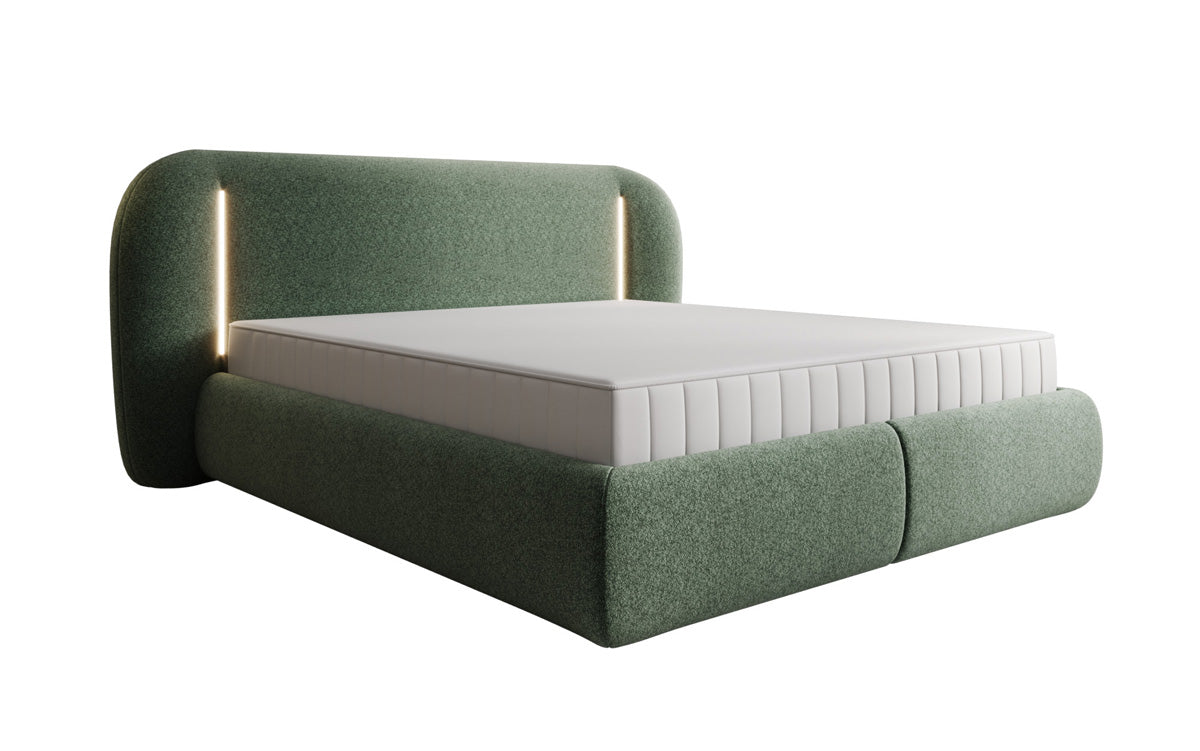 Designer gestoffeerd bed Momo in structuurstof met opbergruimte en ledverlichting