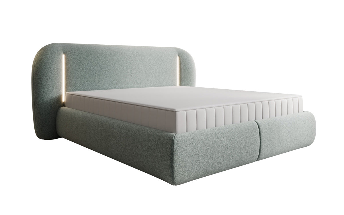 Designer gestoffeerd bed Momo in structuurstof met opbergruimte en ledverlichting