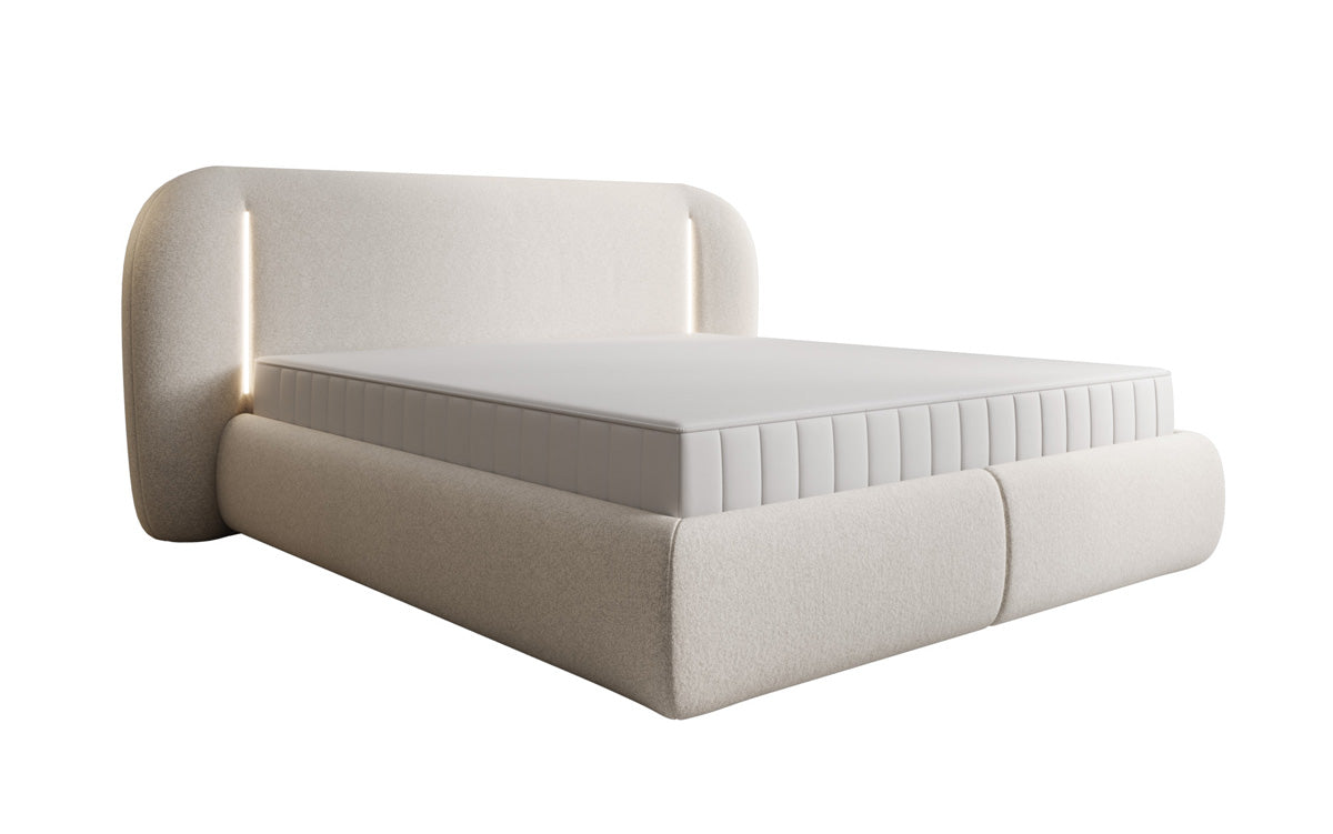 Designer gestoffeerd bed Momo in structuurstof met opbergruimte en ledverlichting