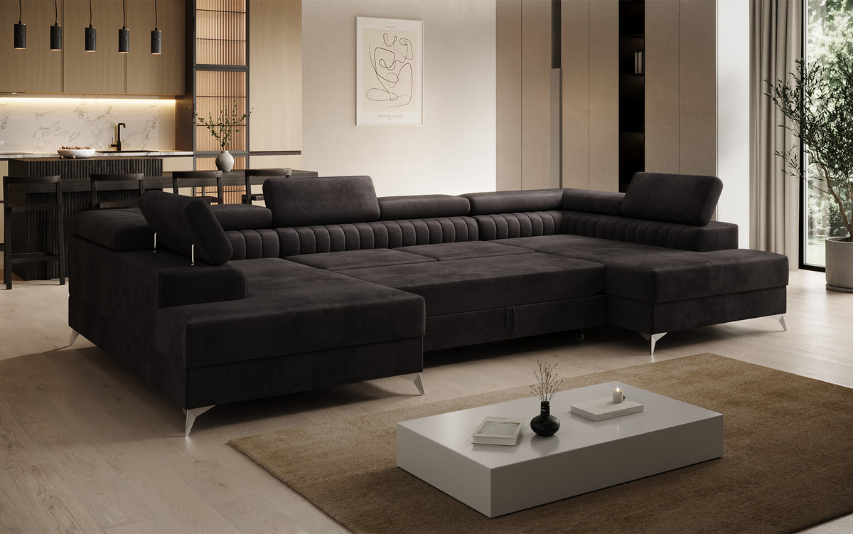 Designerbank Aurea U met slaap- en klapfunctie in Fluweel