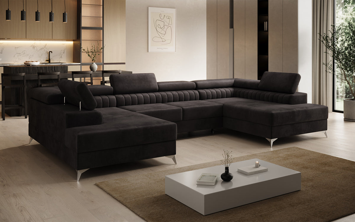 Designerbank Aurea U met slaap- en klapfunctie in Fluweel