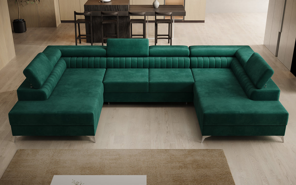 Designerbank Aurea U met slaap- en klapfunctie in Fluweel