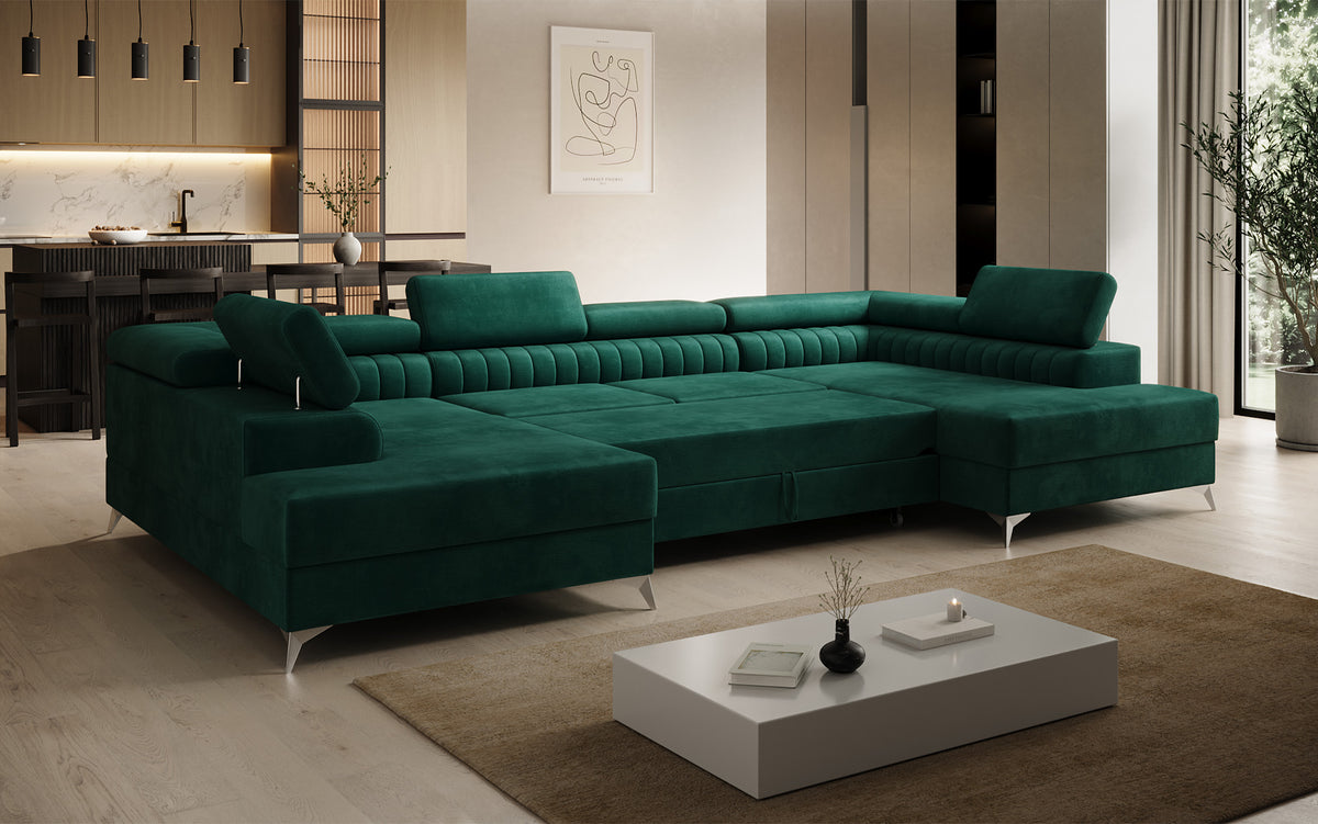 Designerbank Aurea U met slaap- en klapfunctie in Fluweel