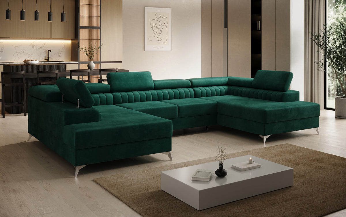 Designerbank Aurea U met slaap- en klapfunctie in Fluweel