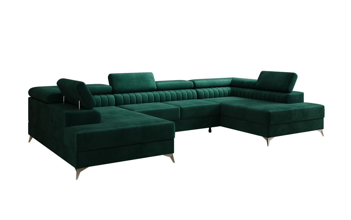 Designerbank Aurea U met slaap- en klapfunctie in Fluweel