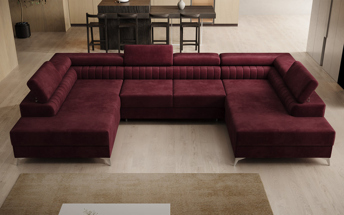Designerbank Aurea U met slaap- en klapfunctie in Fluweel
