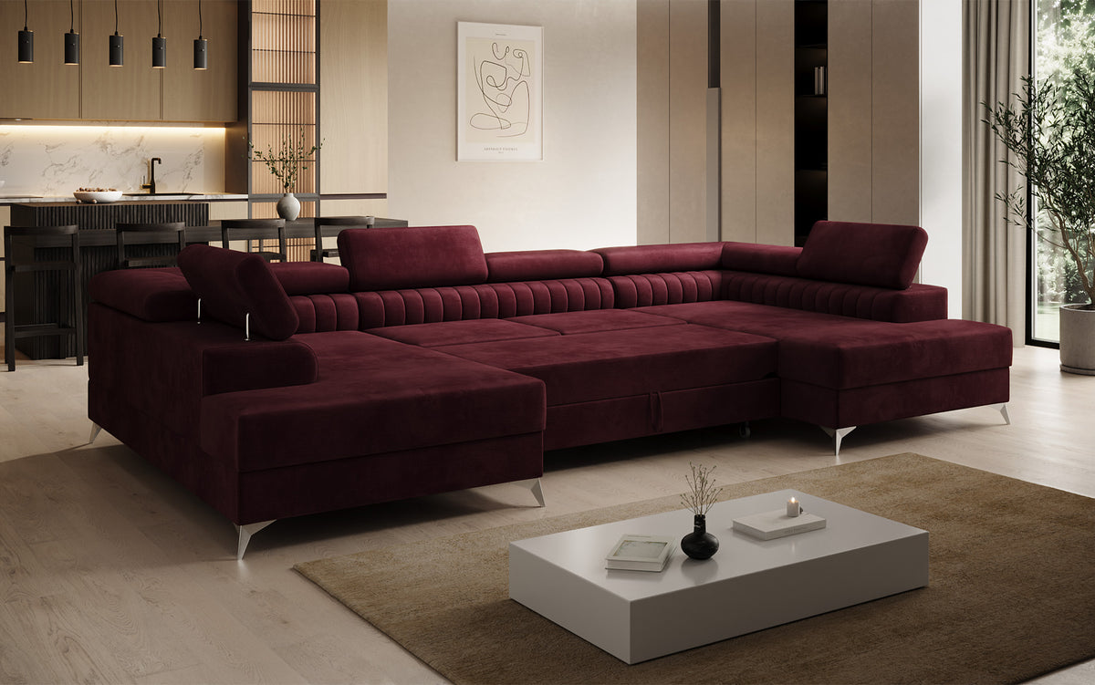 Designerbank Aurea U met slaap- en klapfunctie in Fluweel