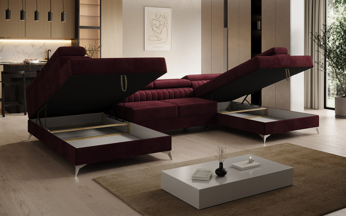 Designerbank Aurea U met slaap- en klapfunctie in Fluweel