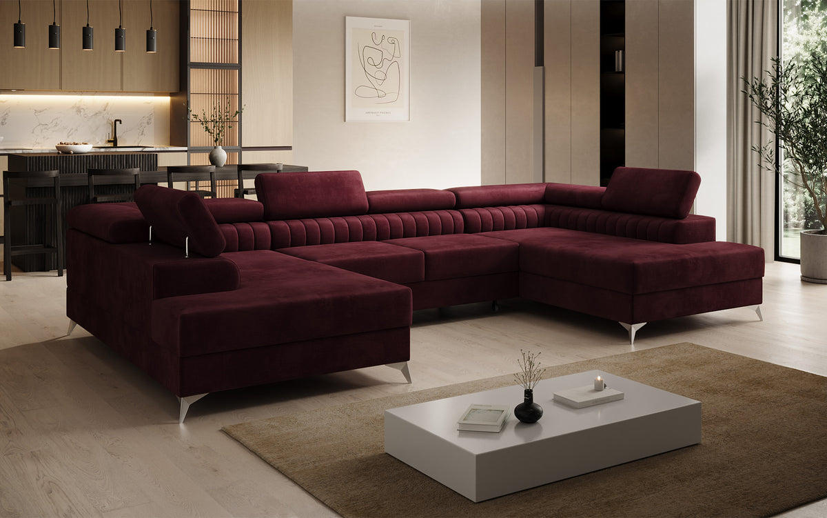 Designerbank Aurea U met slaap- en klapfunctie in Fluweel