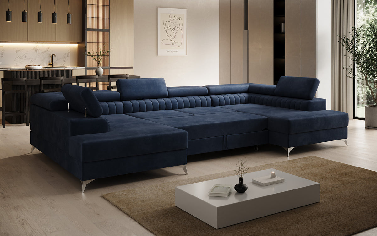 Designerbank Aurea U met slaap- en klapfunctie in Fluweel