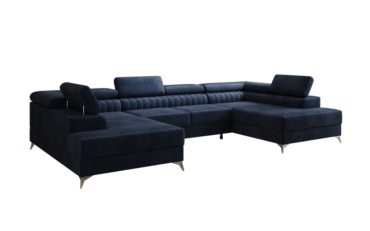 Designerbank Aurea U met slaap- en klapfunctie in Fluweel
