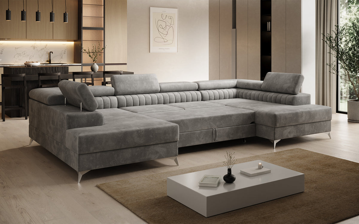 Designerbank Aurea U met slaap- en klapfunctie in Fluweel
