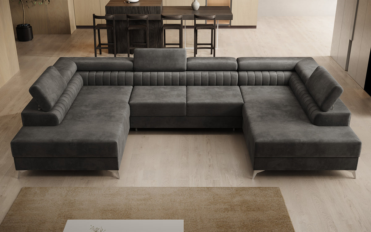 Designerbank Aurea U met slaap- en klapfunctie in Fluweel
