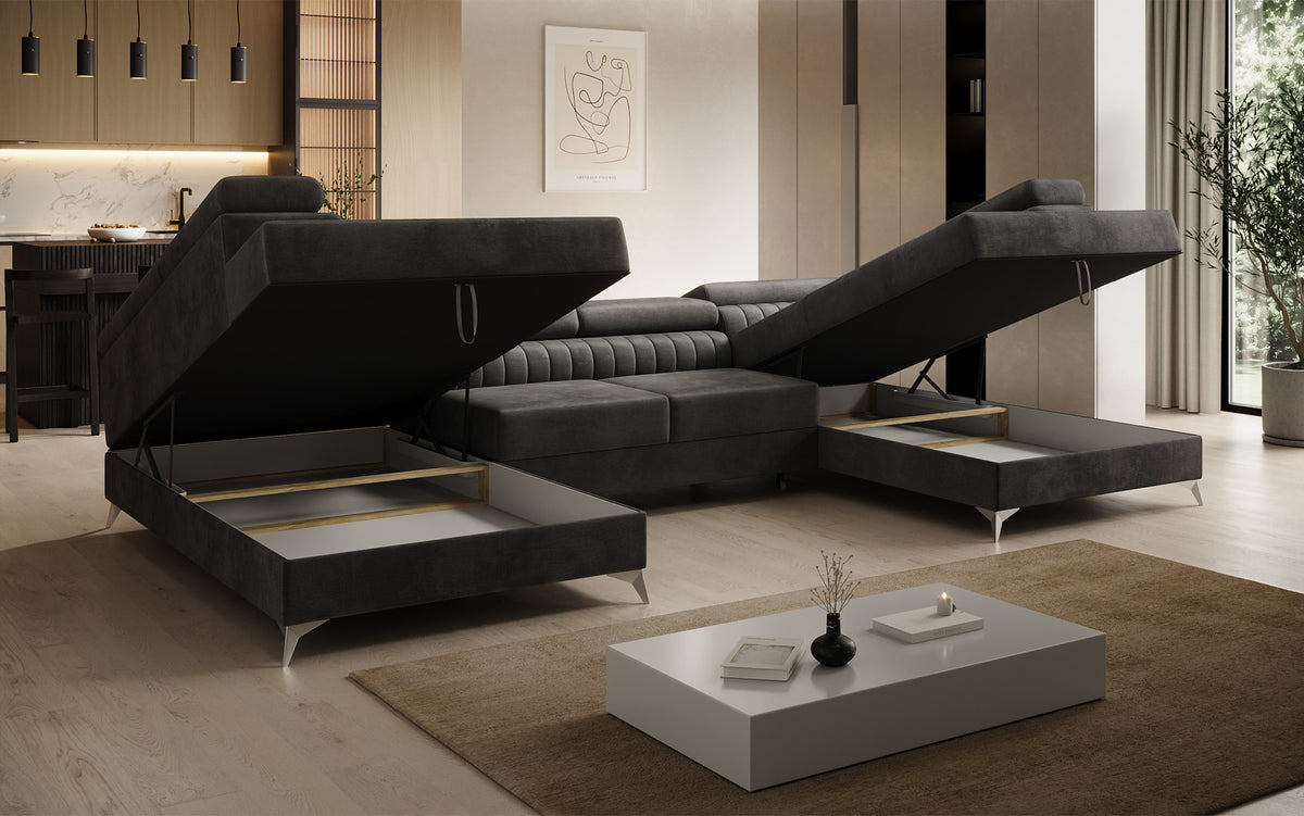 Designerbank Aurea U met slaap- en klapfunctie in Fluweel