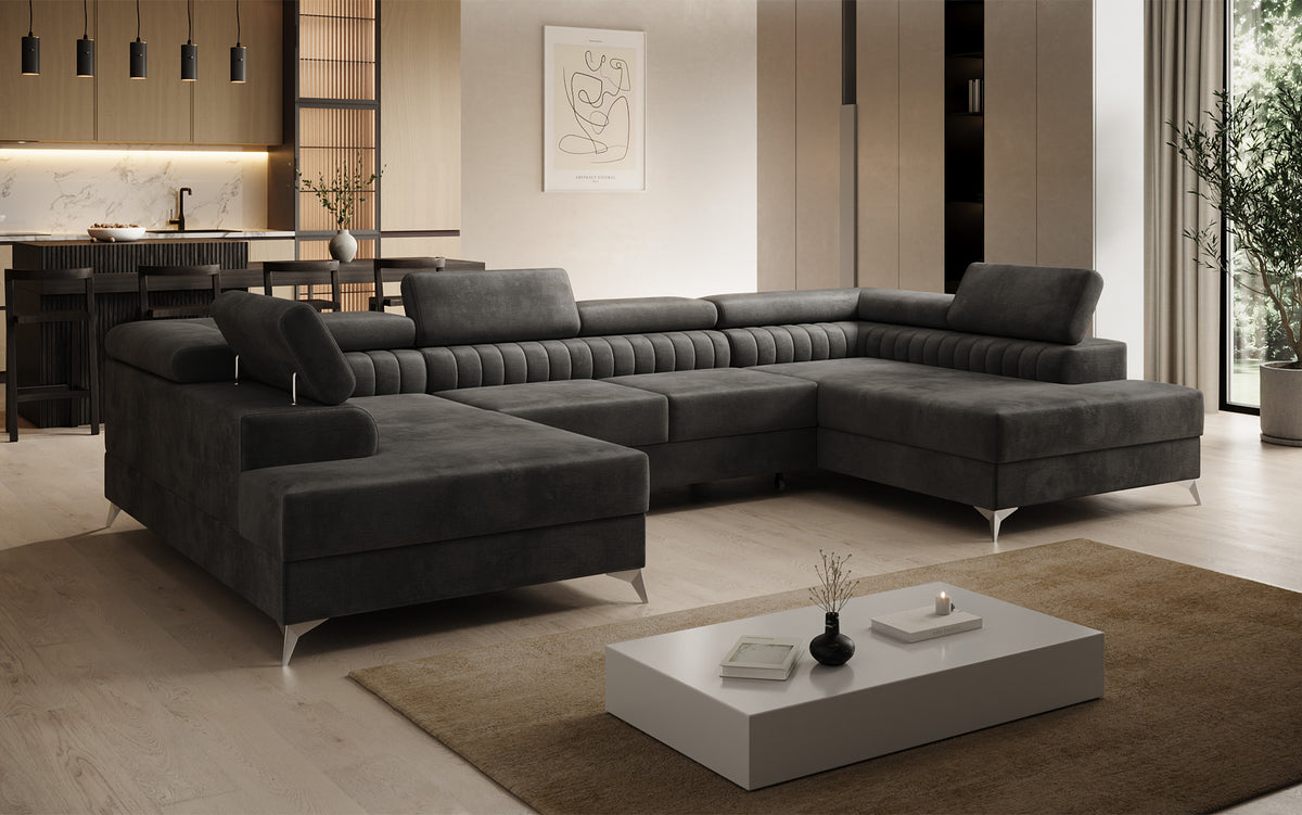 Designerbank Aurea U met slaap- en klapfunctie in Fluweel