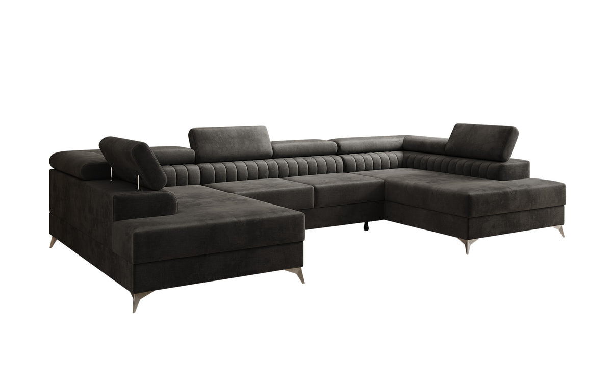 Designerbank Aurea U met slaap- en klapfunctie in Fluweel