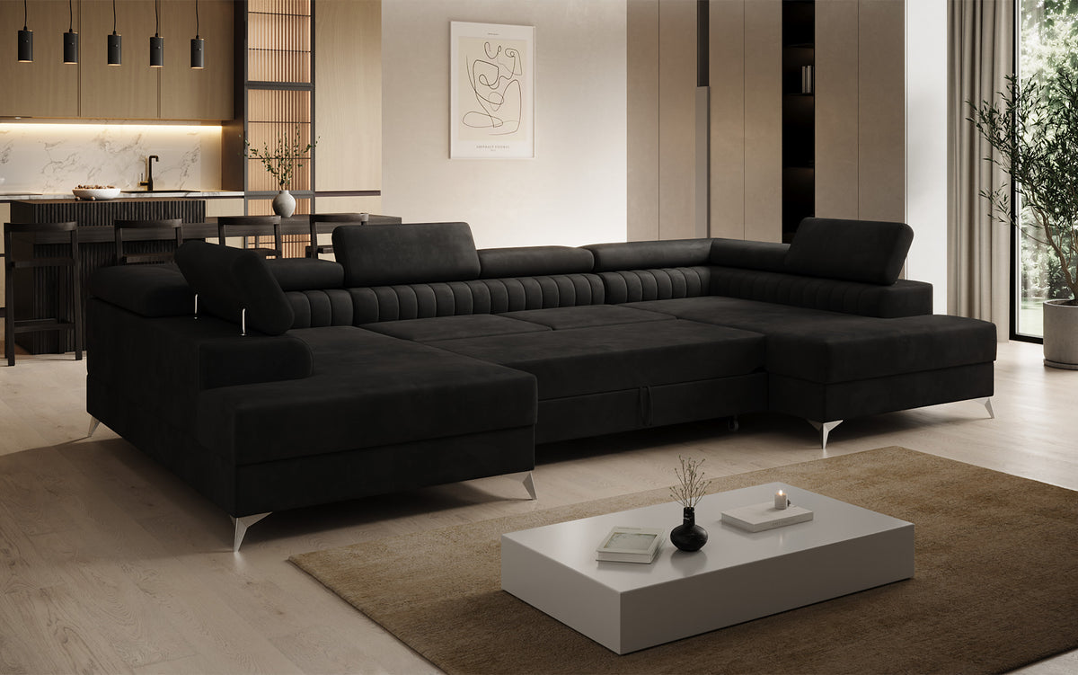 Designerbank Aurea U met slaap- en klapfunctie in Fluweel