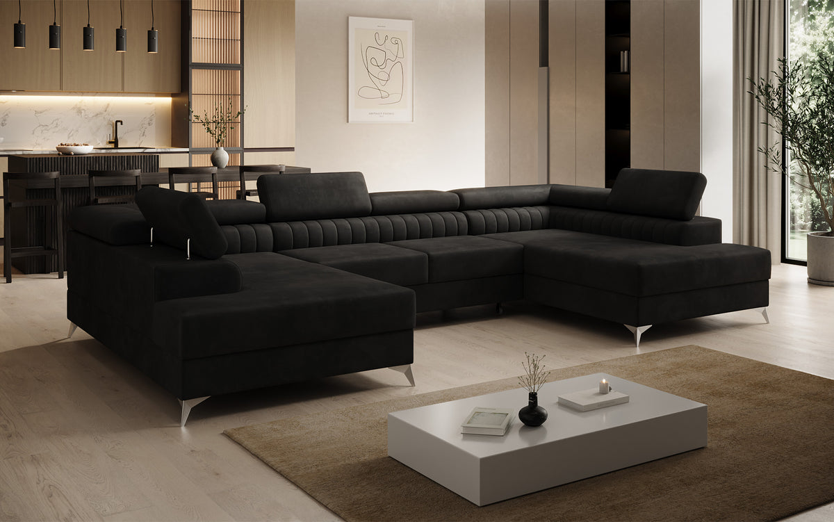 Designerbank Aurea U met slaap- en klapfunctie in Fluweel