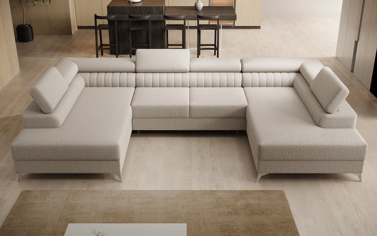 Designerbank Aurea U met slaap- en klapfunctie in Bouclé