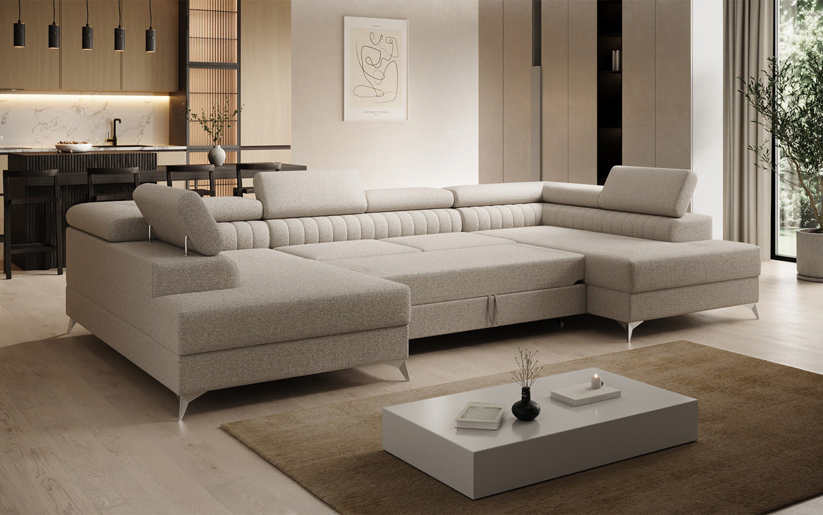 Designerbank Aurea U met slaap- en klapfunctie in Bouclé