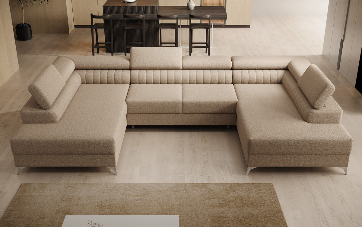 Designerbank Aurea U met slaap- en klapfunctie in Bouclé