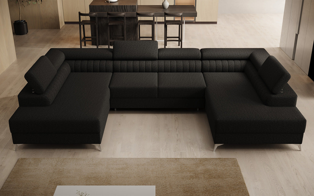 Designerbank Aurea U met slaap- en klapfunctie in Bouclé
