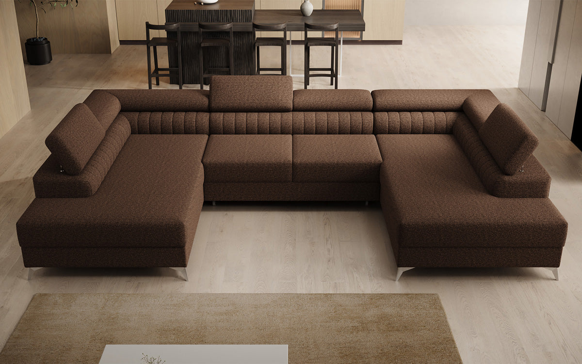 Designerbank Aurea U met slaap- en klapfunctie in Bouclé