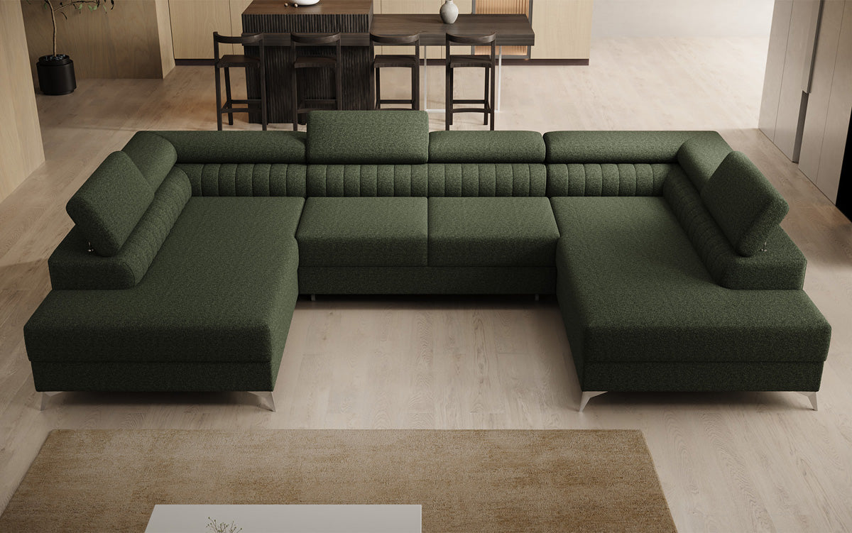Designerbank Aurea U met slaap- en klapfunctie in Bouclé