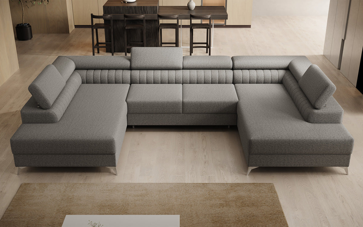Designerbank Aurea U met slaap- en klapfunctie in Bouclé