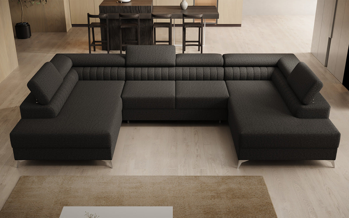 Designerbank Aurea U met slaap- en klapfunctie in Bouclé