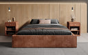 Designer gestoffeerd bed Base met opbergruimte zonder hoofdbord in Ribstof