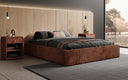 Designer gestoffeerd bed Base met opbergruimte zonder hoofdbord in Ribstof