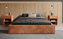 Designer gestoffeerd bed Base met opbergruimte zonder hoofdbord in Ribstof