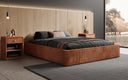 Designer gestoffeerd bed Base met opbergruimte zonder hoofdbord in Ribstof