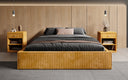 Designer gestoffeerd bed Base met opbergruimte zonder hoofdbord in Ribstof