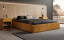 Designer gestoffeerd bed Base met opbergruimte zonder hoofdbord in Ribstof