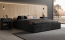 Designer gestoffeerd bed Base met opbergruimte zonder hoofdbord in Ribstof