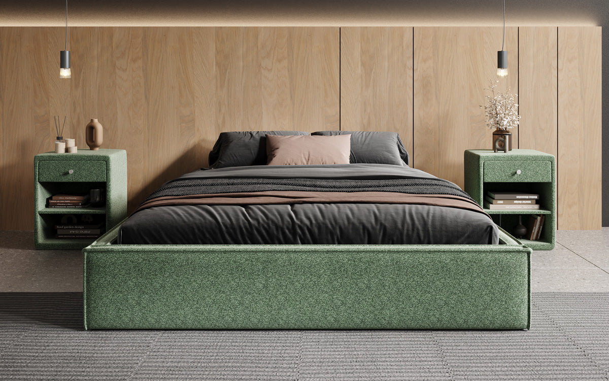 Designer gestoffeerd bed Base met opbergruimte zonder hoofdbord in structuurstof