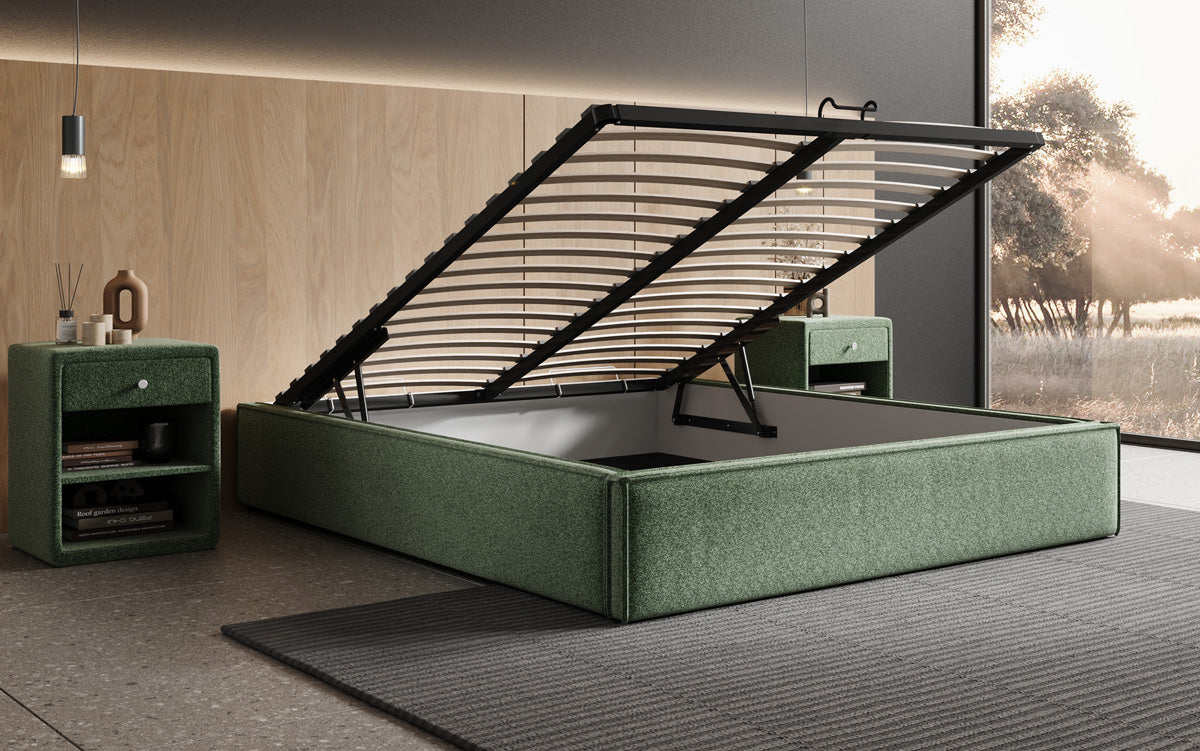 Designer gestoffeerd bed Base met opbergruimte zonder hoofdbord in structuurstof