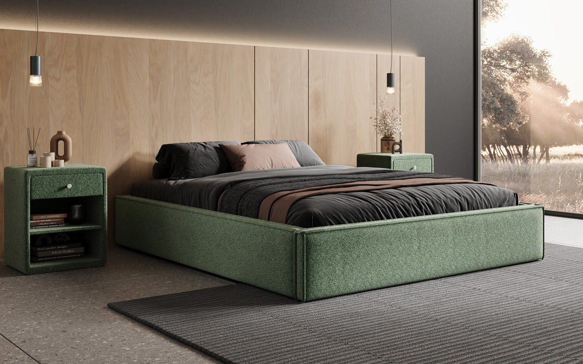 Designer gestoffeerd bed Base met opbergruimte zonder hoofdbord in structuurstof