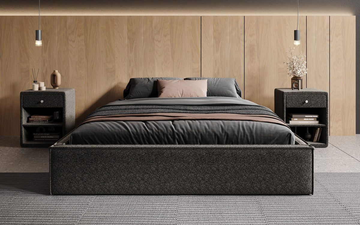 Designer gestoffeerd bed Base met opbergruimte zonder hoofdbord in structuurstof